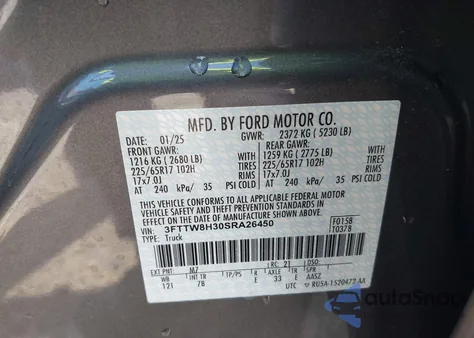 2025 Ford Maverick Xlt from USA, damaged, VIN 3FTTW8H30SRA26450